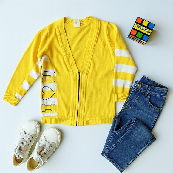 Vintage Carter’s 1980s Kids Sweater | Yellow “I ❤️ You” Cardigan | Size 4 / 4T - Picture 1 of 9